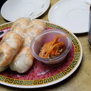 Shrimp spring rolls were OK but the peanut sauce was fantastic.