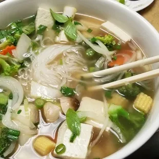Veggie loaded pho with tofu. Would definitely get this again.