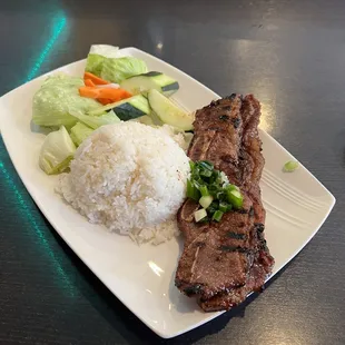 Korean BBQ Beef Ribs with Steamed Rice and Vegetables