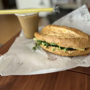 Vietnamese iced coffee and pork Bánh mì