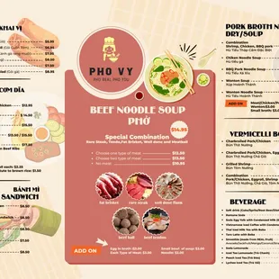 the menu for the restaurant