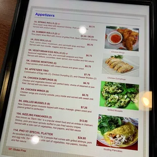 a menu on a tablet