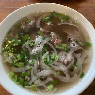 Well done brisket, rare beef pho