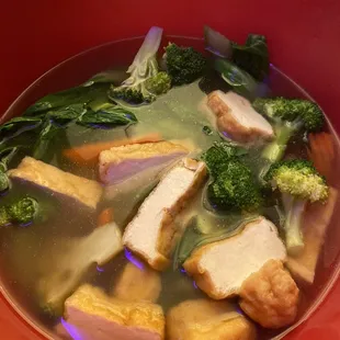 Veggie Broth (Large)  best veggie pho around! I got to-go and put in a large bowl at home . The broth is flavorful for veggie.
