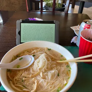 My chicken pho and kindle