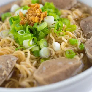 Meatball fried noodle soup