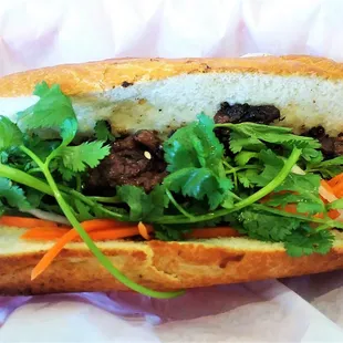 Grilled beef banh mi. Delish, get it.