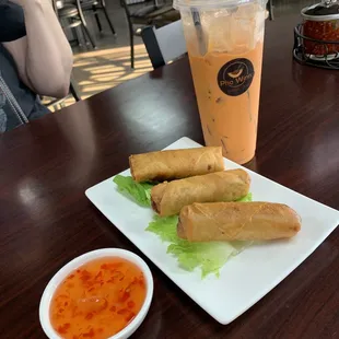 The egg rolls, and Thai tea that was 75%-80% ice