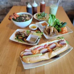 Cold cuts banh mi, s&amp;p shrimp, egg rolls, lobster pho, green iced matcha