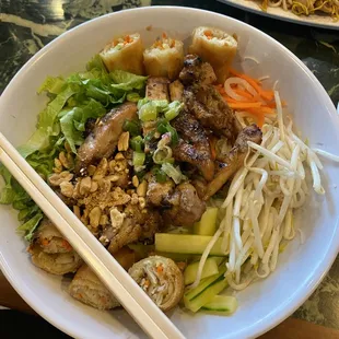 Chicken and egg roll vermicelli bowl.  Excellent!