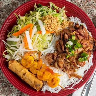 Grilled Pork with Shrimp and Egg Roll over Vermicelli