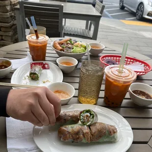 2 Piece Spring Rolls Thai Iced Tea with Boba Vermicelli with Grilled Beef &amp; Egg Rolls