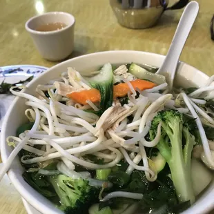 Mixed Vegetables and Tofu Noodle Soup with chicken