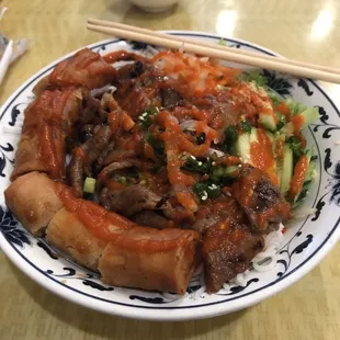 Vermicelli with Grilled Pork and Egg Rolls