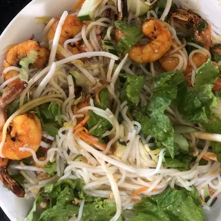 Vermicelli with Grilled Shrimp and Egg Rolls