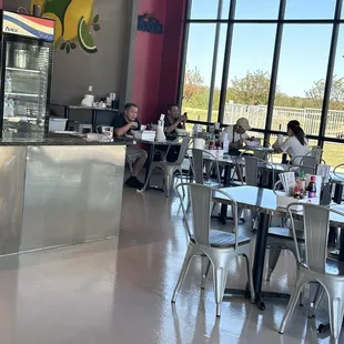 No one in the restaurant except the workers eating.