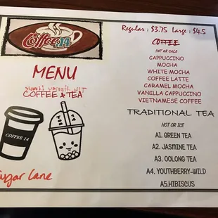 a menu for a coffee shop