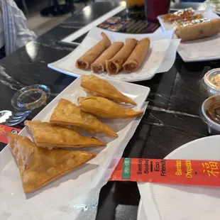 Crab rangoons, firecracker shrimp, spring rolls