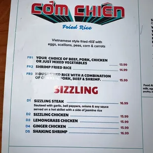 a menu for a restaurant