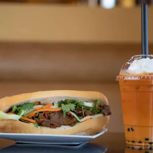 a sandwich and a drink