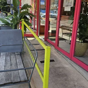 Outdoor benches and ramp.