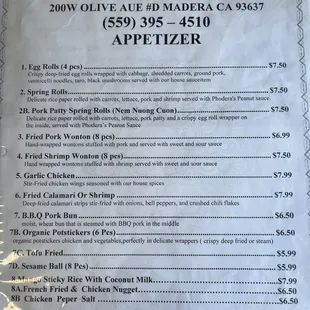 Extensive Menu as of 07/2024.