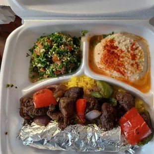 Beef kabobs plate, $13.99.