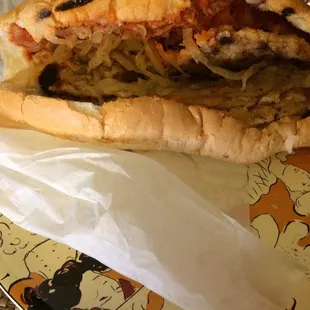 Eggplant with grilled onions Poboy, $4.49.