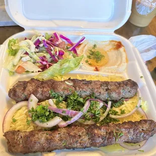 Kofta kebab plate (sooooo good) hummus is Amazing