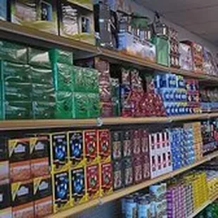 shelves of various products