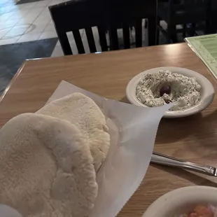 Garlic Dip and Basket of Pita Bread