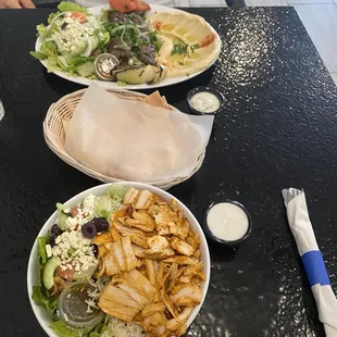 Chicken Shawarma RS, Kafta Kabob Platter