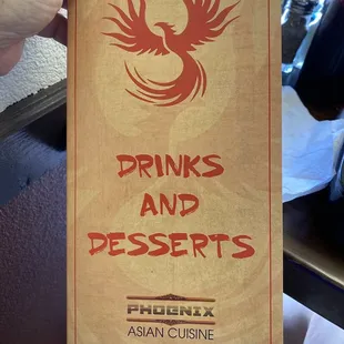 Drinks &amp; dessert menu