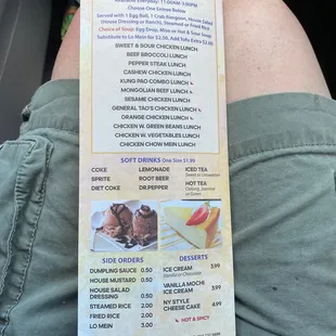 Lunch and dessert menu