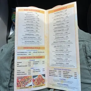 Sushi menu