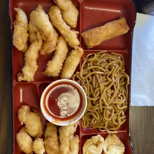 Sweet &amp; Sour Chicken Bento Box with Lo Meir Noodles.