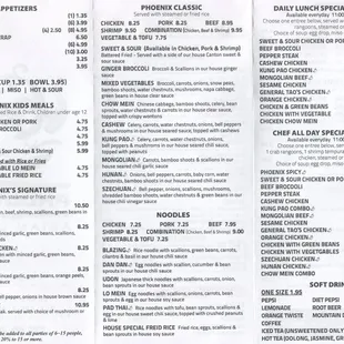 Phoenix Asian Diner menu, page 2 (March 2015)
