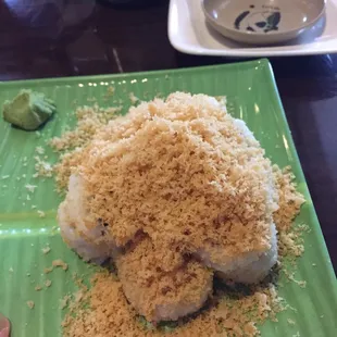 I love this restaurant but today it was absolutely terrible! I had ordered a crunchy sushi roll and was served this.
