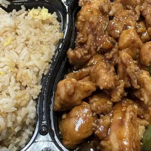 Jalapeño chicken and fried rice.