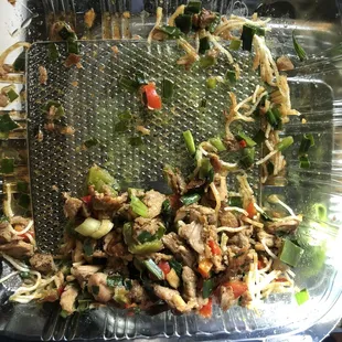 What's left of the "main course" of Peking duck. Basically served like chicken lettuce wraps.