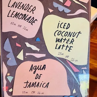 Seasonal drink menu