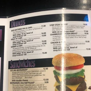 a menu for a burger