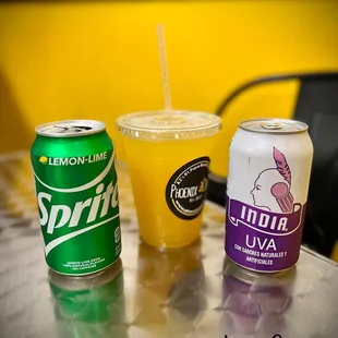 Sprite, Parcha y Uva India.