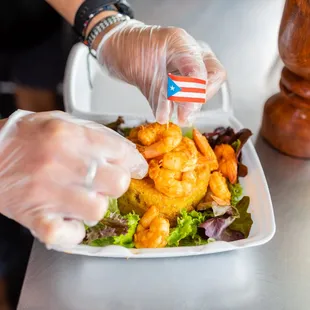 a plate of food being served