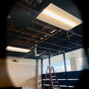 a view through a hole in the ceiling