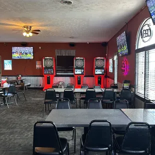 tables and chairs in a restaurant
