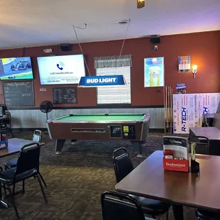 a pool table and a billiards table