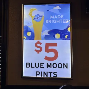 $ 5 blue moon pints