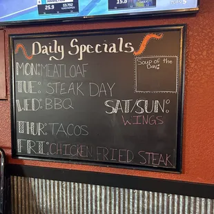 a menu on the wall