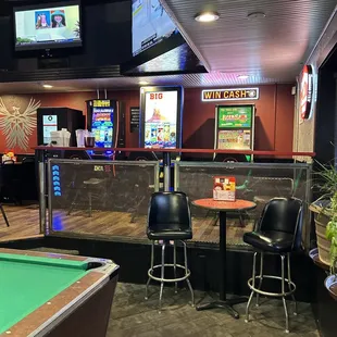 a pool table and bar
